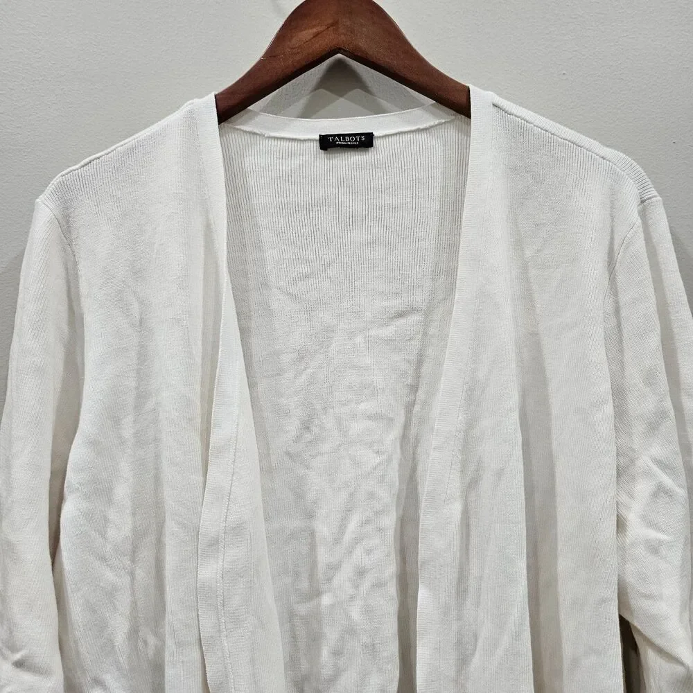 Talbots Womens Ribbed Knit Cardigan Sweater 2XP White Open Front Preppy Capsule